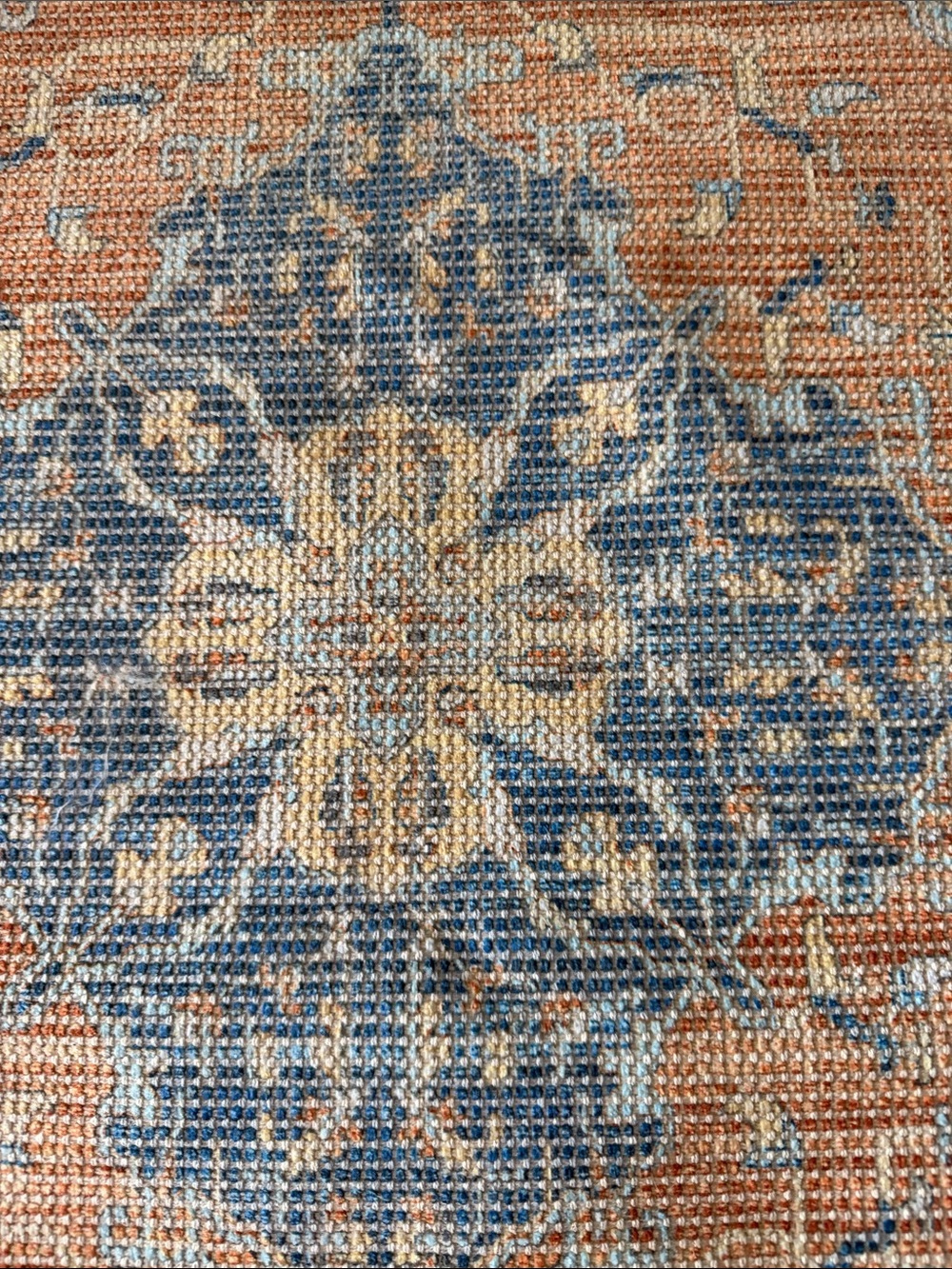 Vintage-Style Runner Rug in Coral & Dusty Blue 2x8” - Picture 4 of 7